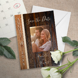 Rustic Wood Tone Save Date Bröllop Card Inbjudningar
