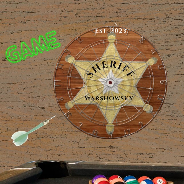 Rustic Wood tone sheriff Badge Star,  Wood Darttavla (Skapare uppladdad)