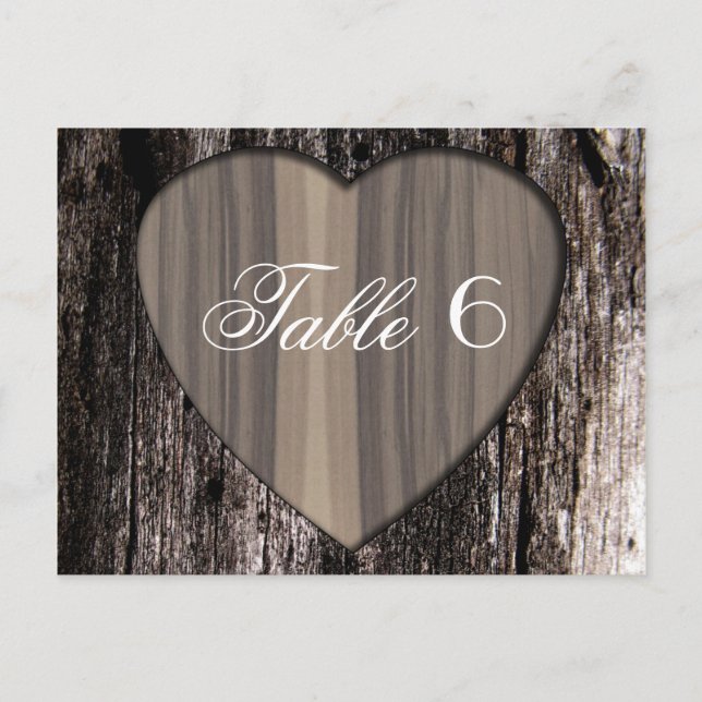 Rustic Wood Träd Bark Heart Bröllop Bordsnummer 6 (Framsida)