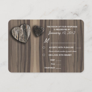 Rustic Wood Träd Bark Heart OSA with Meal Options Kort