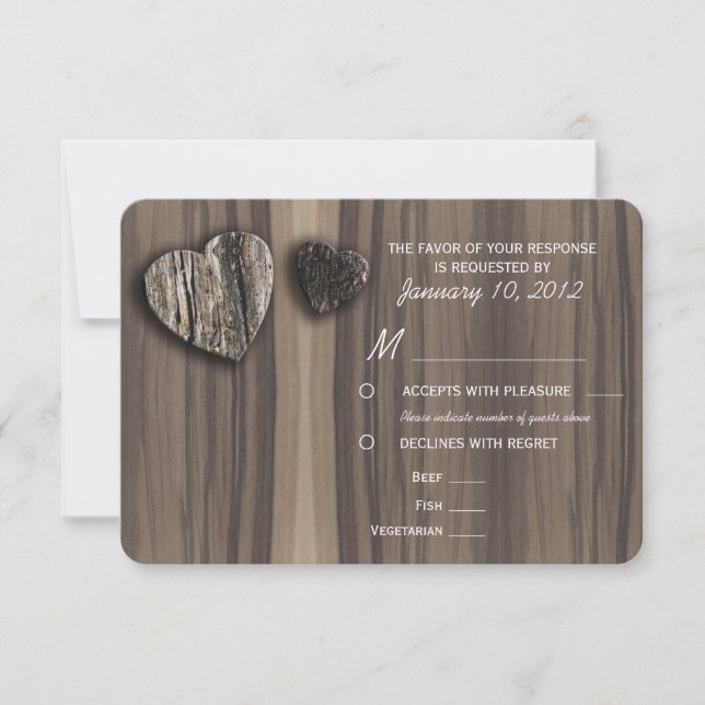 Rustic Wood Träd Bark Heart OSA with Meal Options Kort (Framsida)