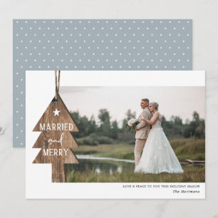 Rustic Wood Träd Ornament Married julfoto Julkort