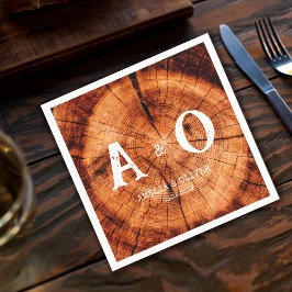 Rustic Wood Träd Slice Monogram Bröllop Pappersservett