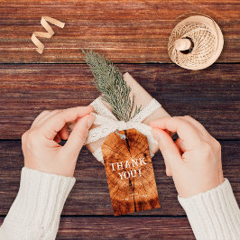 Rustic Wood Träd Slice Monogram Bröllop Tack Presentetikett