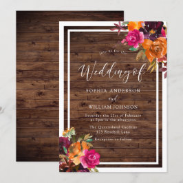 Rustic Wood Tropical Autumn Flowers Bröllop Inbjudningar