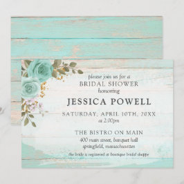 Rustic Wood Turcoise Blommigt Cottage Möhippa Inbjudningar