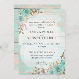 Rustic Wood Turcos Blommigt Förlovningsfest Inbjudningar