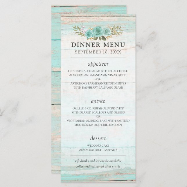 Rustic Wood Turcos Blommigt Land Chic Bröllop Program (Fram/baksida)