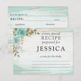 Rustic Wood Turcos Blommigt Recept Card for Bride Inbjudningar