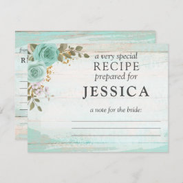 Rustic Wood Turcos Blommigt Recept Card for Bride Inbjudningar