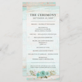 Rustic Wood Turcos Blommigt Ro Bröllopsprogram Program