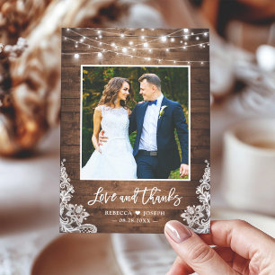 Rustic Wood Twinkle Ljus Bröllop Photo Tack Kort