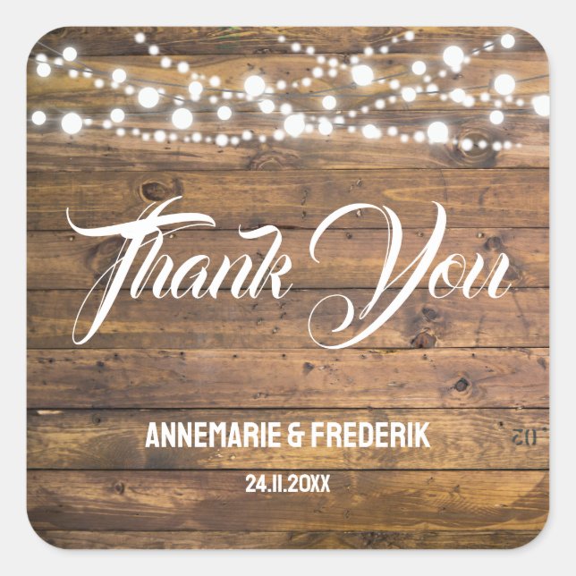 Rustic Wood Twinkle Ljus Fyrkantigt Klistermärke (Framsida)