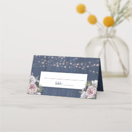 Rustic Wood Twinkle Ljus Photo Blommigt Bröllop Placeringskort