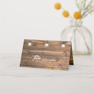 Rustic Wood Twinkle Ljus Snöre Bröllop Place Card Placeringskort