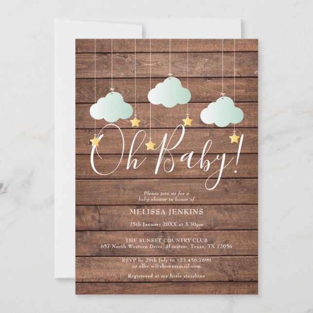 Rustic Wood Twinkle Twinkle Oh Baby Baby Shower Inbjudningar (Framsida)