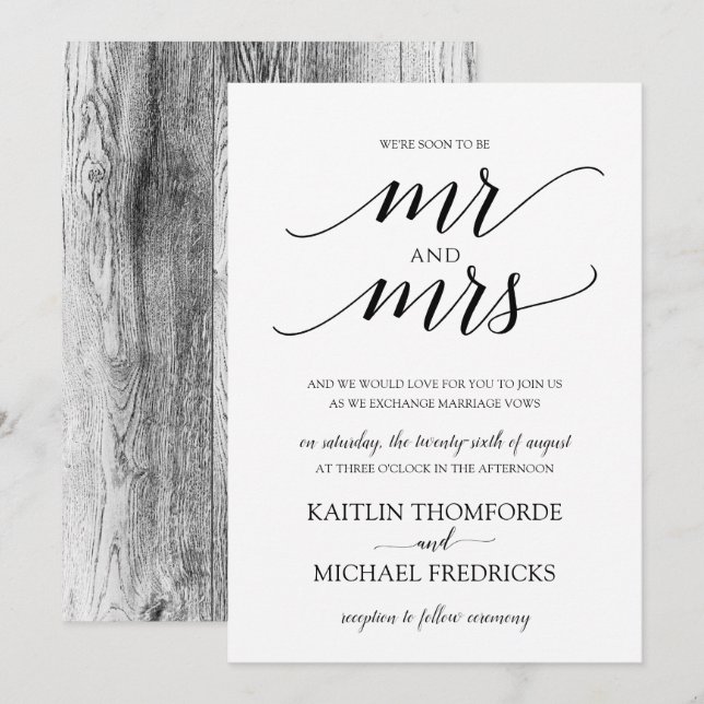 Rustic Wood Typography Wedding Investigations Blac Inbjudningar (Fram/baksida)