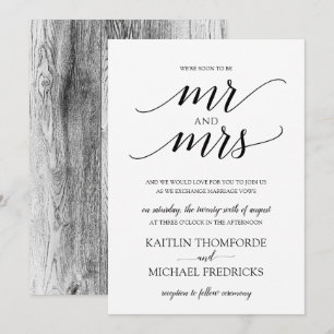 Rustic Wood Typography Wedding Investigations Blac Inbjudningar