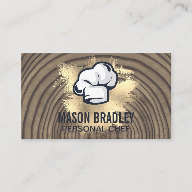 Rustic Wood Utensils | Gold Foil Splatter Visitkort (Framsida)