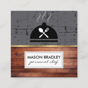 Rustic Wood Utensils Grill Personal Chef Fyrkantigt Visitkort