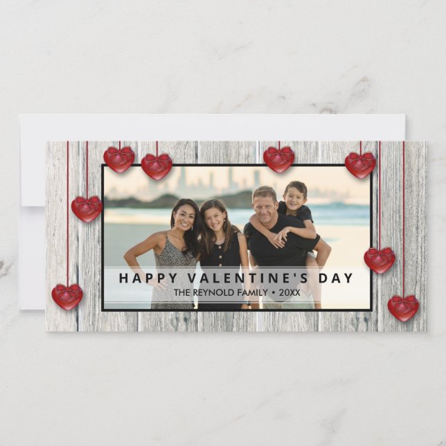 Rustic Wood Valentine Day KÄRLEK Hearts Photo Card (Framsida)