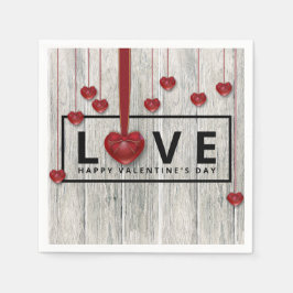 Rustic Wood Valentine Day KÄRLEK Modern Red Hearts Pappersservett