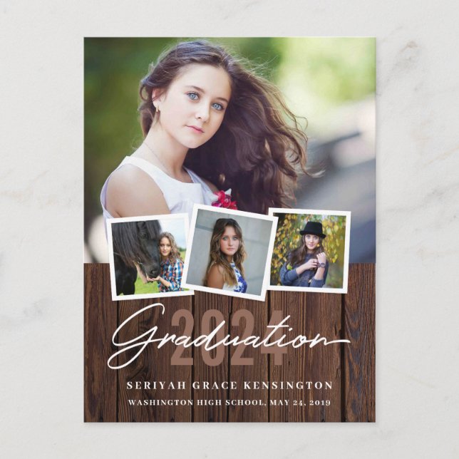 Rustic Wood valfritt år Foton Studenten 4 Vykort (Framsida)