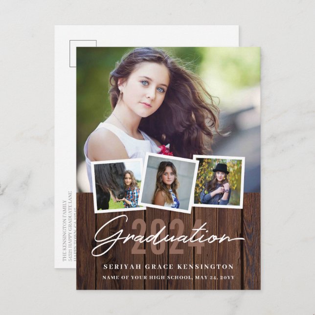 Rustic Wood valfritt år Foton Studenten 4 Vykort (Fram/baksida)