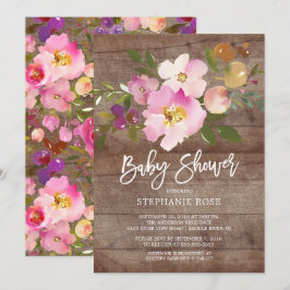 Rustic Wood Vår Bouquet Baby Shower-inbjudan Inbjudningar