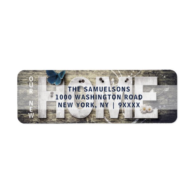 Rustic Wood Vår nya Returadress för Flytta hemma Etikett (Framsidan)