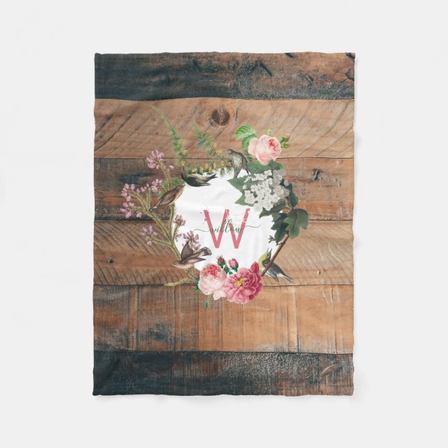 Rustic Wood Vintage Flowers Fleecefilt (Framsidan)