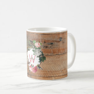 Rustic Wood Vintage Flowers Kaffemugg