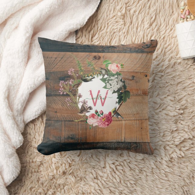 Rustic Wood Vintage Flowers Kudde (Filt)
