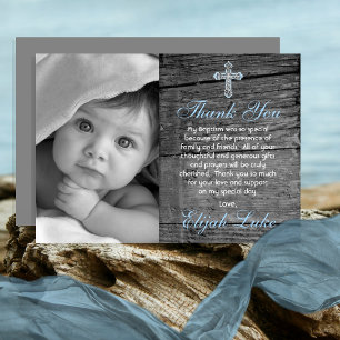 Rustic Wood Vintage Kor Photo Baptism Tack Kort