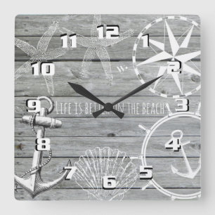 Rustic Wood Vintage Nautical Themes Life är bättre Fyrkantig Klocka