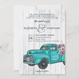 Rustic Wood Vintage Teal Lastbil Boho Bröllop Inbjudningar