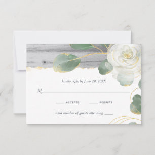 Rustic Wood Vit ros Guld Greenery Bröllop OSA Kort