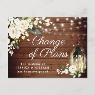 Rustic Wood & Vit ros Lantern Change of Plans Vykort