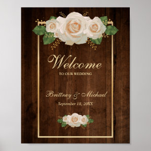 Rustic Wood Vit ros och Guld Ram BRÖLLOP Poster