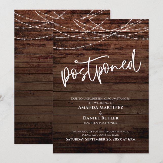 Rustic Wood w/ Ljus uppskjutit Bröllop Card Inbjudningar (Fram/baksida)