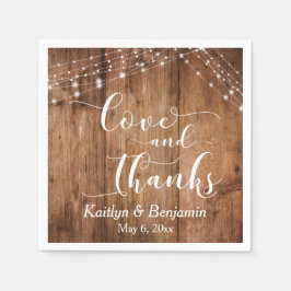 Rustic Wood w/ White Ljus, Kärlek och tack Pappersservett