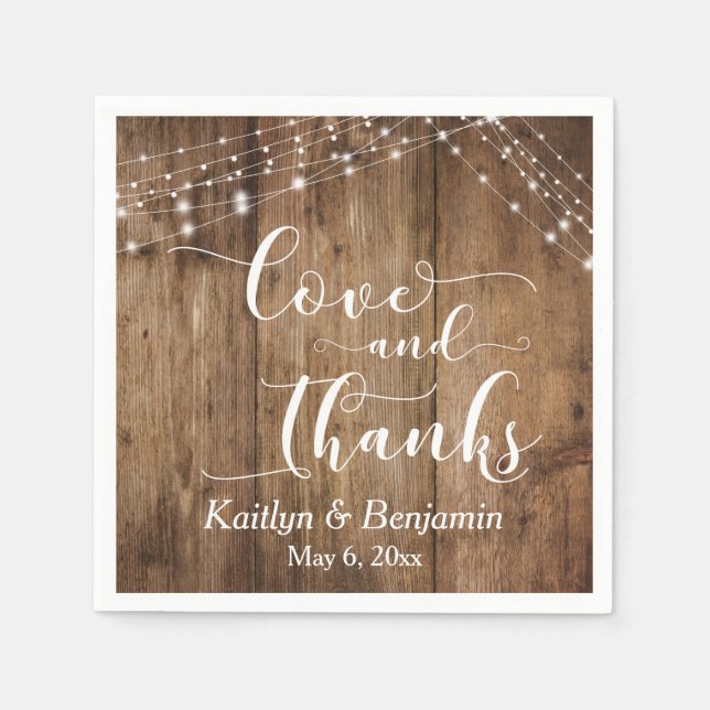 Rustic Wood w/ White Ljus, Kärlek och tack Pappersservett (Framsidan)