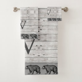 Rustic Wood Walking Bear Monogram