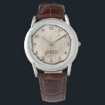 Rustic Wood Watch Ansikte Pappa Gift Watch Personl Armbandsur<br><div class="desc">En rustik träsektion i kor vaktar ansikte för en gåva till vilken pappa som helst,  särskilt en snickare! Lägg bara till ditt namn.</div>