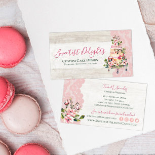 Rustic Wood Watercolor Blommigt Bröllop Cake Baker Visitkort