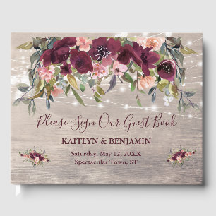 Rustic Wood Watercolor Blommigt Ljus Bröllop Gästböcker