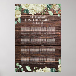 Rustic Wood Watercolor Flowers Bröllop Seating Poster