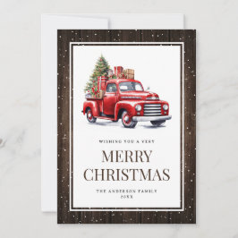 Rustic Wood Watercolor Red Lastbil Julgran Julkort