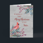 Rustic Wood Watercolor Sister God jul Kort<br><div class="desc">God jul för systerkort med vintern vattenfärgsblad,  kardinal,  rustiskt trä mönster och tankfull vers.</div>