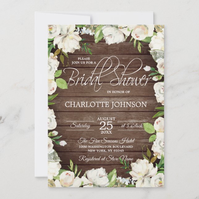 Rustic Wood Watercolor White Blommigt Möhippa Inbjudningar (Framsida)